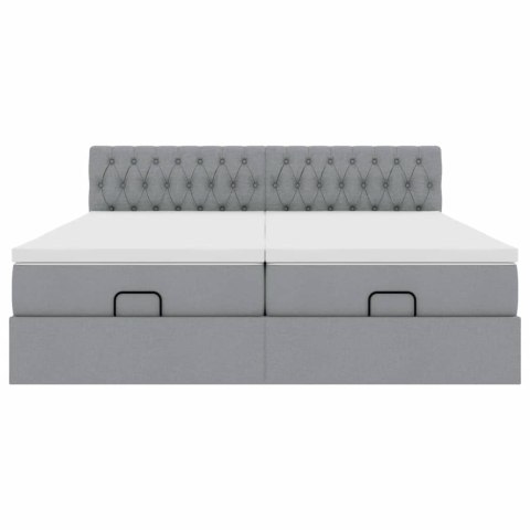 RAMA ŁÓŻKA OTOMANA Z MATERACAMI SZARA 180X200CM TKANINA