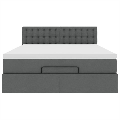 ŁÓŻKO OTTOMAN Z MATERACEM I DIODAMI LED CIEMNOSZARY 140X190CM