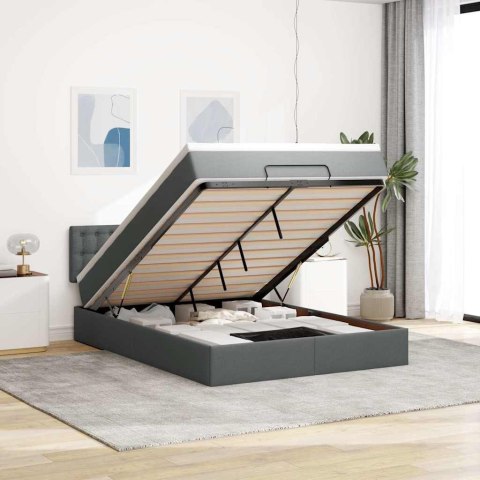 ŁÓŻKO OTOMANA Z MATERACEM I DIODAMI LED CIEMNOSZARE 140X200CM