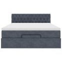 RAMA ŁÓŻKA OTOMANA Z MATERACEM SZARA 140X200CM AKSAMIT