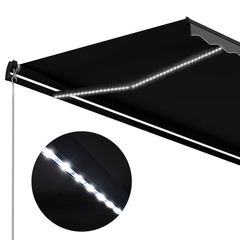 RĘCZNIE ZWIJANA MARKIZA Z LED 300X 250CM ANTRACYTOWA