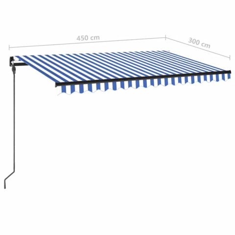 RĘCZNIE ZWIJANA MARKIZA Z LED 450X 300CM NIEBIESKO-BIAŁA