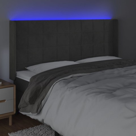 ZAGŁÓWEK DO ŁÓŻKA Z LED CIEMNOSZARY 183X16X118/128CM AKSAMIT