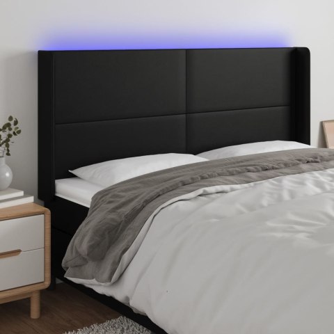 ZAGŁÓWEK DO ŁÓŻKA Z LED CZARNY 203X16X118/128CM SZTUCZNA SKÓRA