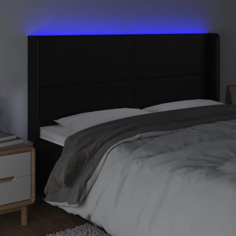 ZAGŁÓWEK DO ŁÓŻKA Z LED CZARNY 203X16X118/128CM SZTUCZNA SKÓRA