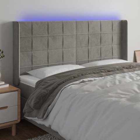 ZAGŁÓWEK DO ŁÓŻKA Z LED JASNOSZARY 163X16X118/128CM AKSAMIT