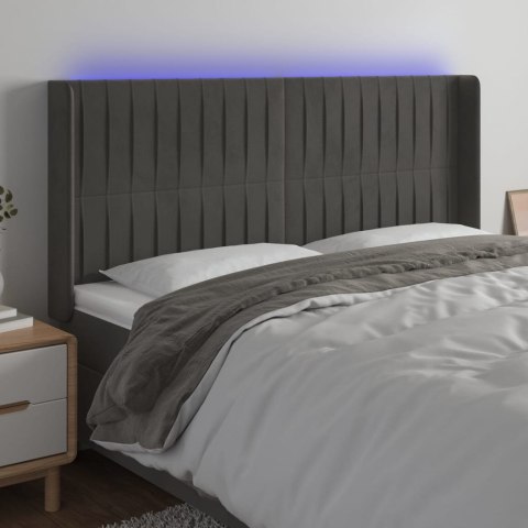 ZAGŁÓWEK DO ŁÓŻKA Z LED CIEMNOSZARY 163X16X118/128CM AKSAMIT
