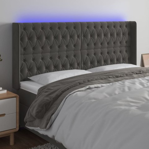 ZAGŁÓWEK DO ŁÓŻKA Z LED CIEMNOSZARY 183X16X118/128CM AKSAMIT