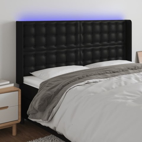 ZAGŁÓWEK DO ŁÓŻKA Z LED CZARNY 203X16X118/128CM SZTUCZNA SKÓRA