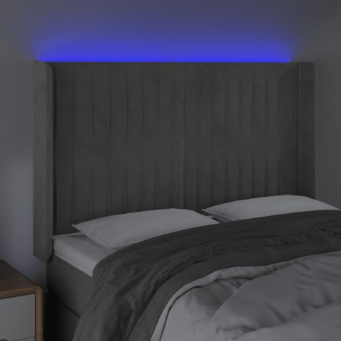 ZAGŁÓWEK DO ŁÓŻKA Z LED JASNOSZARY 147X16X118/128CM AKSAMIT