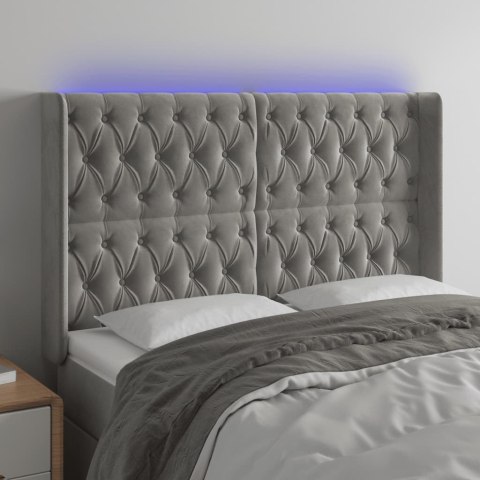 ZAGŁÓWEK DO ŁÓŻKA Z LED JASNOSZARY 147X16X118/128CM AKSAMIT