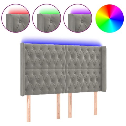 ZAGŁÓWEK DO ŁÓŻKA Z LED JASNOSZARY 147X16X118/128CM AKSAMIT