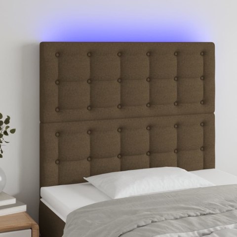 VidaXL Zagłówek do łóżka z LED ciemnobrązowy, 90x5x118/128 cm tkanina