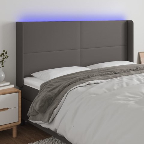 ZAGŁÓWEK DO ŁÓŻKA Z LED SZARY 183X16X118/128CM SZTUCZNA SKÓRA