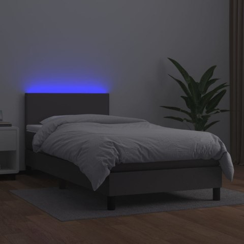 ŁÓŻKO KONTYNENTALNE Z MATERACEM I LED SZARA EKOSKÓRA 90X200CM