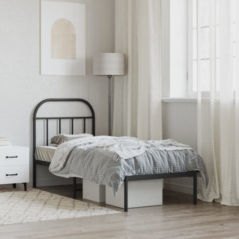 VidaXL Metalowa rama łóżka z wezgłowiem, czarna, 75x190 cm