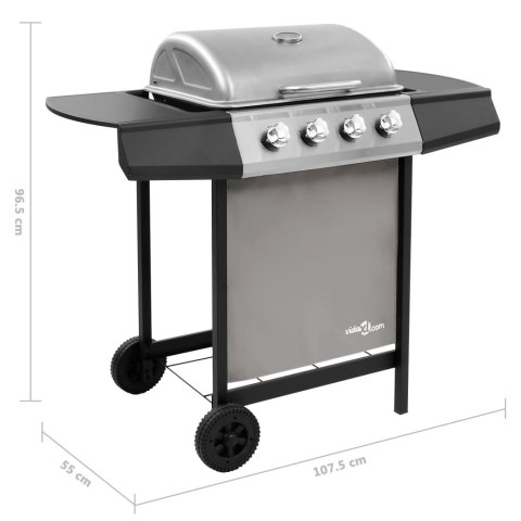 GRILL GAZOWY Z 4 PALNIKAMI CZARNO-SREBRNY