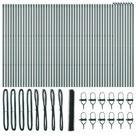 HEXAGONALNY PŁOT ZIELONY 1,4X100M STAL SŁUPKI DO PŁOTU 13 SZTUK ZIELONE Ø32MM 190CM STAL OCYNKOWANA