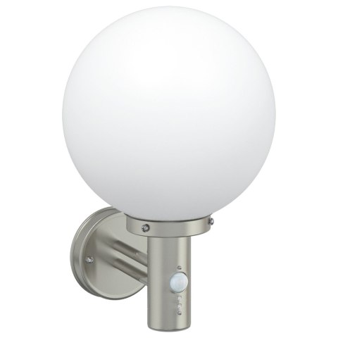 LAMPA ŚCIENNA ZEWNĘTRZNA Z CZUJNIKIEM SREBRNA STAL NIERDZEWNA IP44