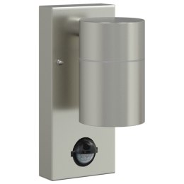 LAMPA ŚCIENNA NA ZEWNĄTRZ Z CZUJNIKIEM SREBRNA STAL NIERDZEWNA IP44