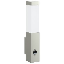 LAMPA ŚCIENNA Z CZUJNIKIEM SREBRNA STAL NIERDZEWNA IP44