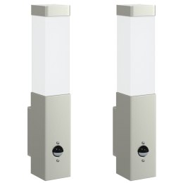 ZEWNĘTRZNE LAMPY ŚCIENNE Z CZUJNIKIEM 2 SZT. SREBRNA STAL NIERDZEWNA IP44