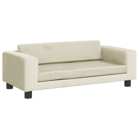 VidaXL Sofa dziecięca z podnóżkiem, kremowa, 100x50x30 cm, aksamit