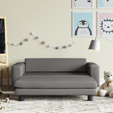 SOFA DZIECIĘCA Z PODNÓŻKIEM SZARA 100X50X30CM EKOSKÓRA