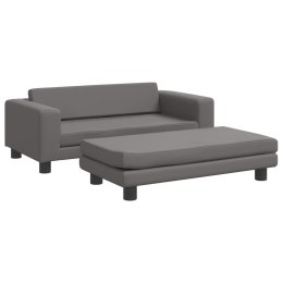 SOFA DZIECIĘCA Z PODNÓŻKIEM SZARA 100X50X30CM EKOSKÓRA
