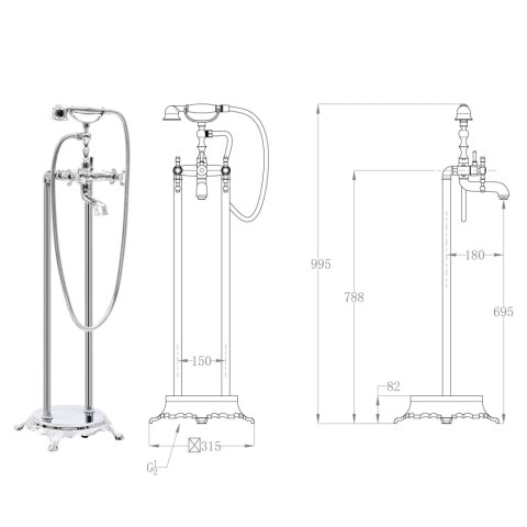 BATERIA WOLNOSTOJĄCA DO WANNY STAL NIERDZEWNA 99,5CM