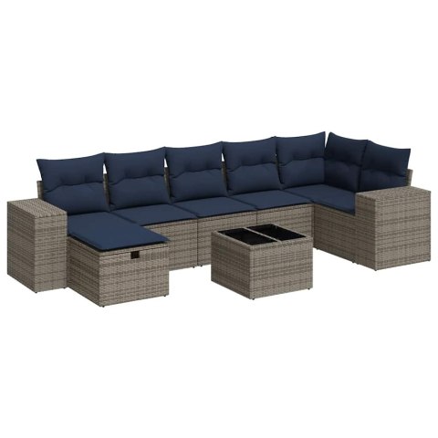 8-CZ. ZESTAW MEBLI OGRODOWYCH Z PODUSZKAMI SZARY POLIRATTAN