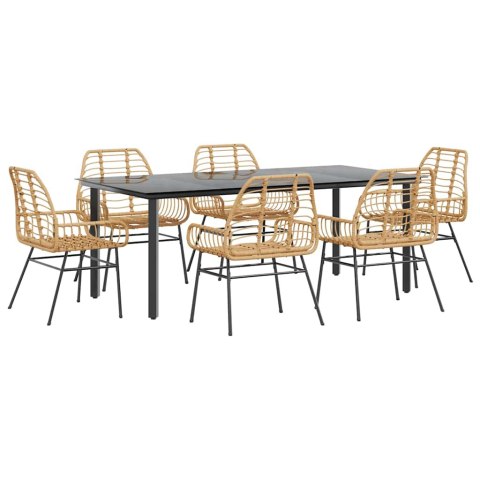 7-CZĘŚCIOWY ZESTAW OBIADOWY DO OGRODU BRĄZOWY POLIRATTAN SZKŁO