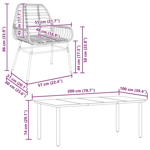 7-CZĘŚCIOWY ZESTAW OBIADOWY DO OGRODU BRĄZOWY POLIRATTAN SZKŁO
