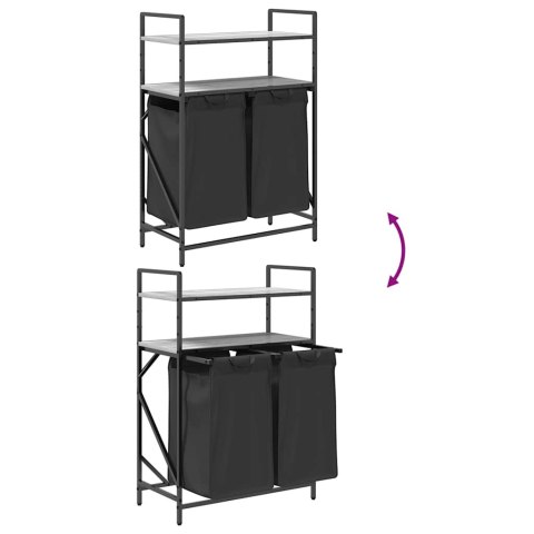 KOSZ NA PRANIE 2 PRZEGRODY Z PÓŁKAMI SZARY DĄB SONOMA