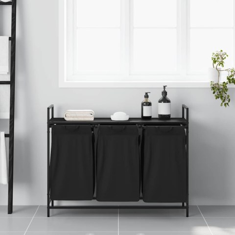 KOSZ NA PRANIE 3 PRZEGRODY Z PÓŁKĄ CZARNY DĄB