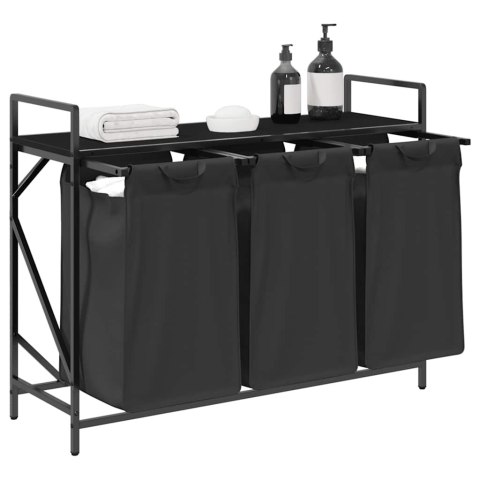 KOSZ NA PRANIE 3 PRZEGRODY Z PÓŁKĄ CZARNY DĄB