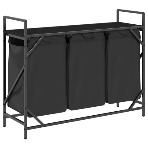 KOSZ NA PRANIE 3 PRZEGRODY Z PÓŁKĄ CZARNY DĄB