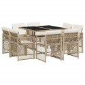 9-CZ. ZESTAW MEBLI OGRODOWYCH Z PODUSZKAMI BEŻOWY POLIRATTAN