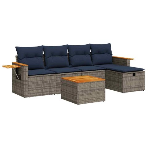 6-CZ. ZESTAW MEBLI OGRODOWYCH Z PODUSZKAMI SZARY POLIRATTAN