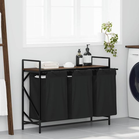 KOSZ NA PRANIE 3 PRZEGRODY Z PÓŁKĄ BRĄZOWY DĄB