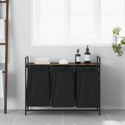 KOSZ NA PRANIE 3 PRZEGRODY Z PÓŁKĄ BRĄZOWY DĄB