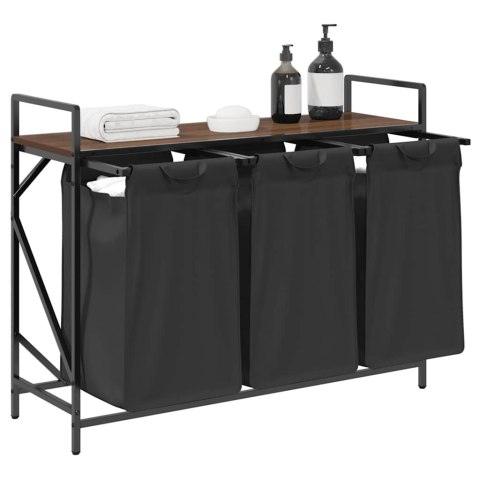 KOSZ NA PRANIE 3 PRZEGRODY Z PÓŁKĄ BRĄZOWY DĄB