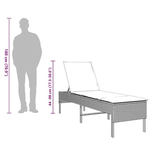 LEŻAK Z PODUSZKĄ SZARY 55X200X44CM POLIRATTAN
