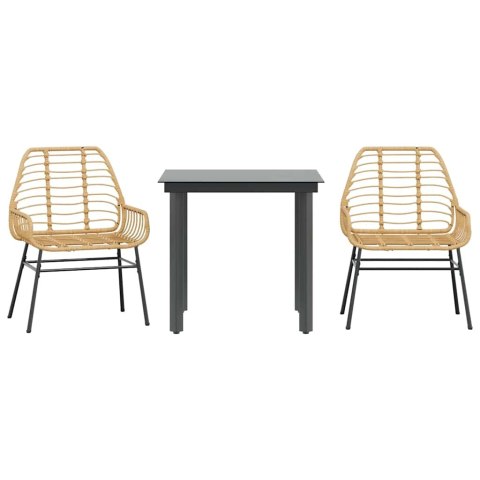 3-CZĘŚCIOWY ZESTAW OBIADOWY DO OGRODU BRĄZOWY POLIRATTAN SZKŁO