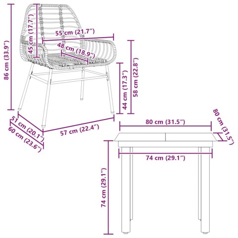 3-CZĘŚCIOWY ZESTAW OBIADOWY DO OGRODU BRĄZOWY POLIRATTAN SZKŁO