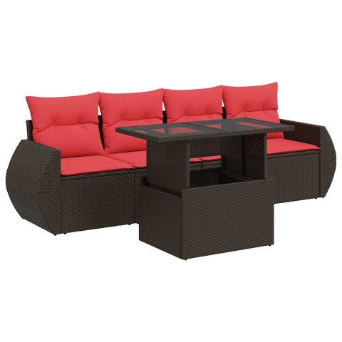 5-CZ. ZESTAW MEBLI Z PODUSZKAMI BRĄZOWY POLIRATTAN I AKACJA