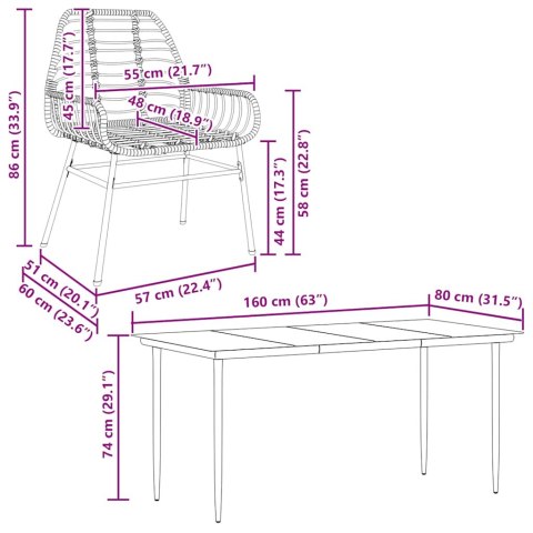 5-CZĘŚCIOWY ZESTAW OBIADOWY DO OGRODU BRĄZOWY POLIRATTAN SZKŁO