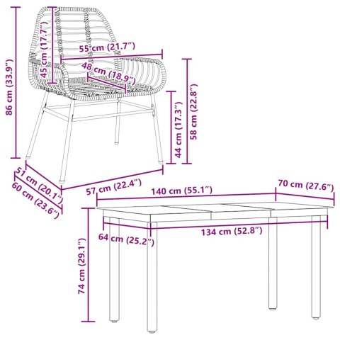 5-CZĘŚCIOWY ZESTAW OBIADOWY DO OGRODU BRĄZOWY POLIRATTAN SZKŁO