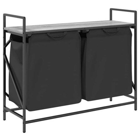 KOSZ NA PRANIE 2 PRZEGRODY Z PÓŁKĄ SZARY DĄB SONOMA