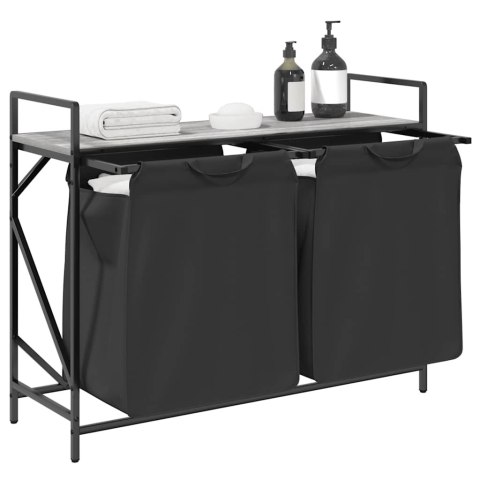 KOSZ NA PRANIE 2 PRZEGRODY Z PÓŁKĄ SZARY DĄB SONOMA